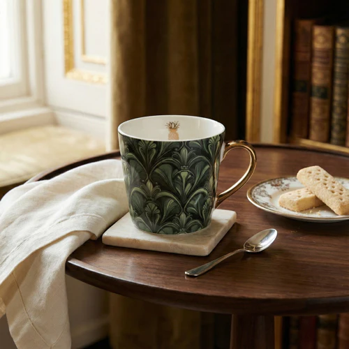 Green Mug with Art Deco Fan Pattern 