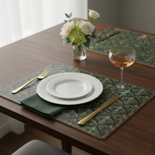 Green Placemats with Art Deco Fan Pattern  - Image 2