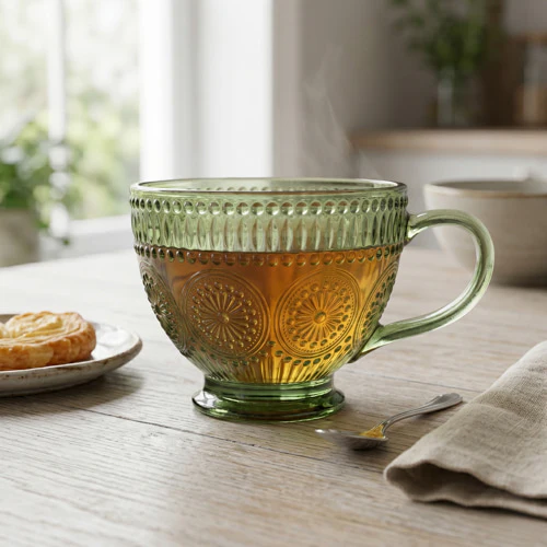 Green Pressed Glass Mug