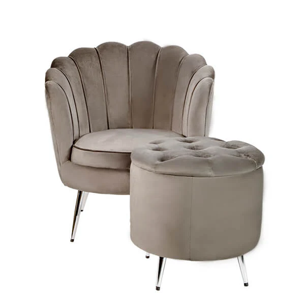 Grey Darcy Velvet Ottoman Stool with Silver Legs - Image 3