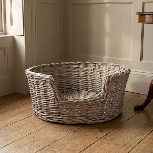 Grey Wicker Cat Basket