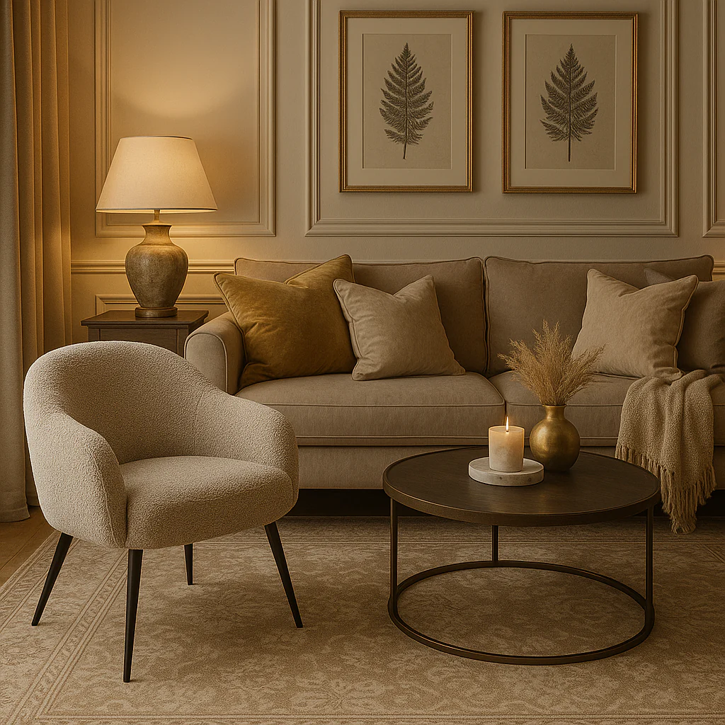 Modern Elegant Guarda Taupe Bucle Armchair