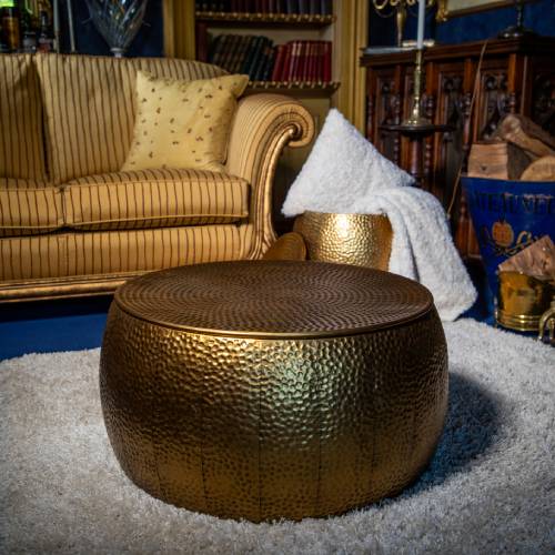 Hammered Gold Coffee Table with Removable Lid - Image 5