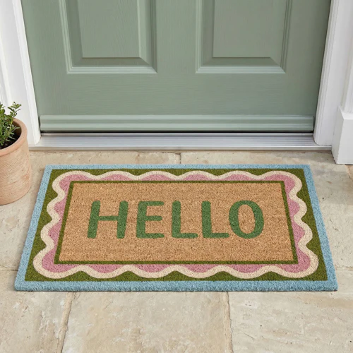 Hello Coir Doormat with Decorative Border