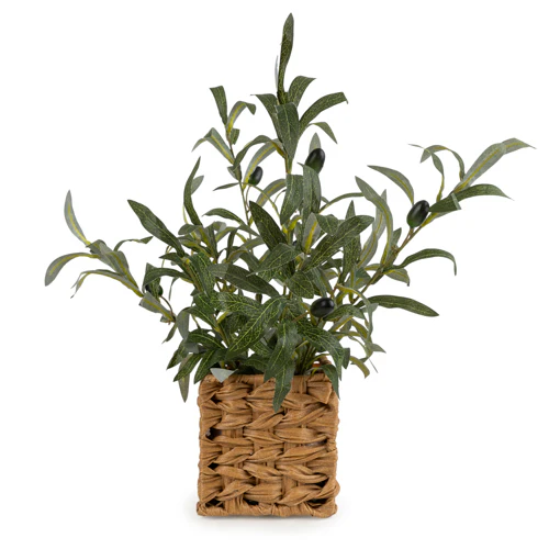 43cm Indoor Olive Tree in Wicker Basket – Artificial Olive Plant - Image 2