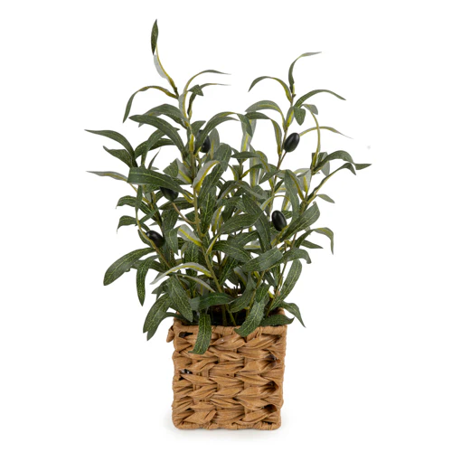 43cm Indoor Olive Tree in Wicker Basket – Artificial Olive Plant - Image 3