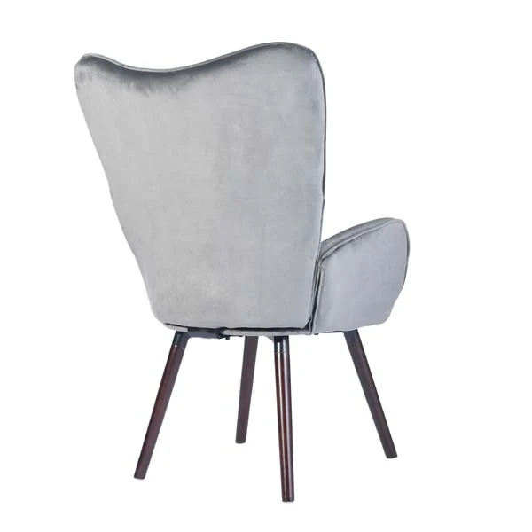 Velvet Grey Armchair with Wooden Legs - Image 10