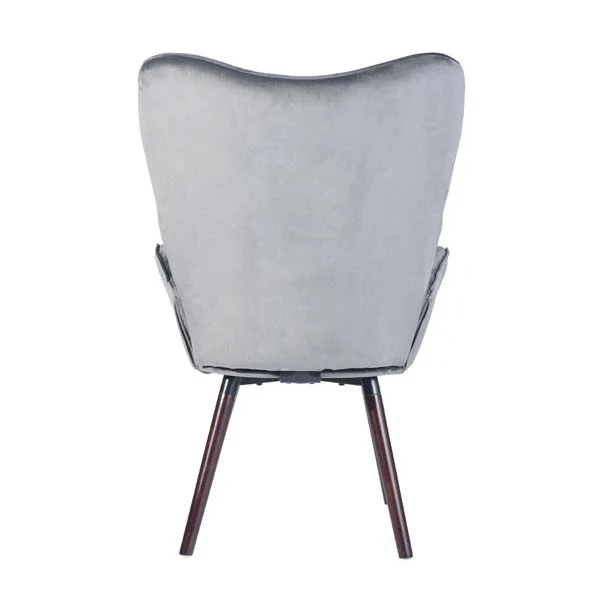 Velvet Grey Armchair with Wooden Legs - Image 11