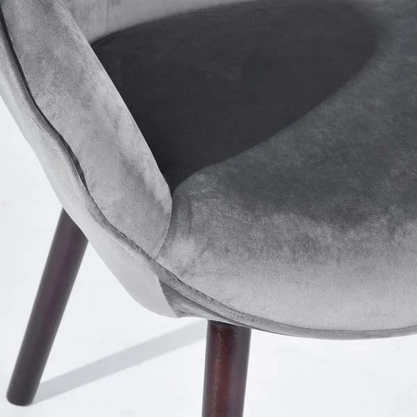 Velvet Grey Armchair with Wooden Legs - Image 3
