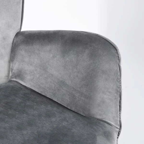 Velvet Grey Armchair with Wooden Legs - Image 5