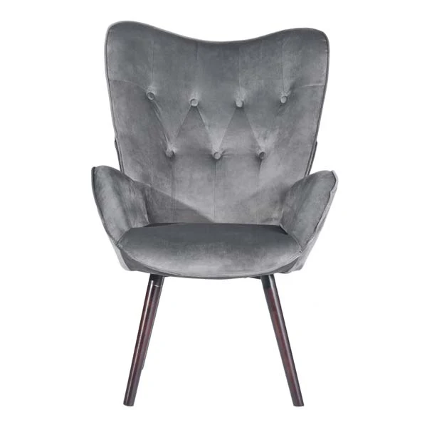 Velvet Grey Armchair with Wooden Legs - Image 7