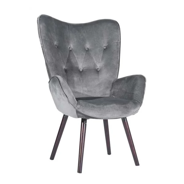 Velvet Grey Armchair with Wooden Legs - Image 8