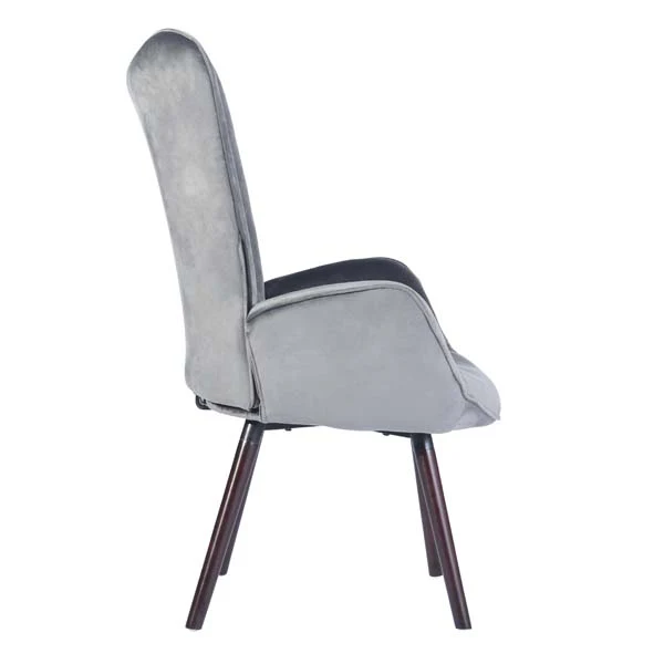Velvet Grey Armchair with Wooden Legs - Image 9