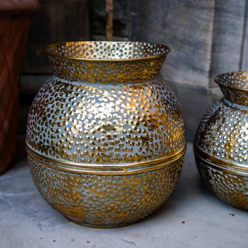 Large Antique Gold Rounded Vase - Image 2