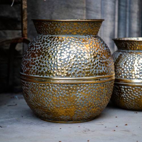 Large Antique Gold Rounded Vase - Image 3