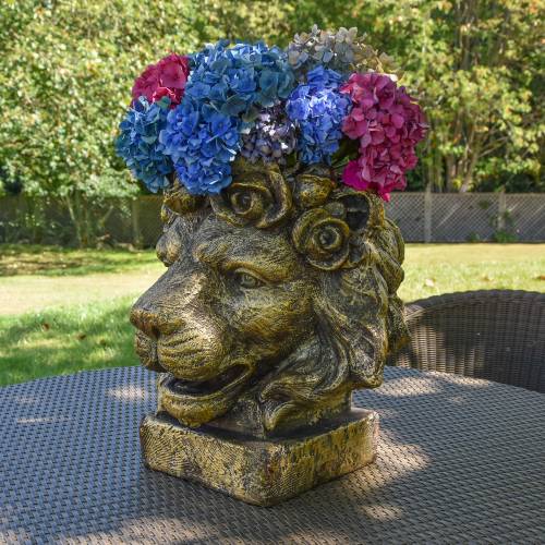 Large Antique Lion Head Planter