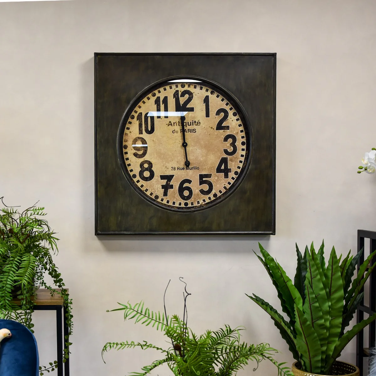 Large Elegant Antiquité de Paris: Square Industrial Wall Clock