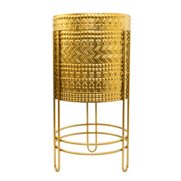 Luxurious Large Gold Embossed Metal Planter with Stand - Image 3