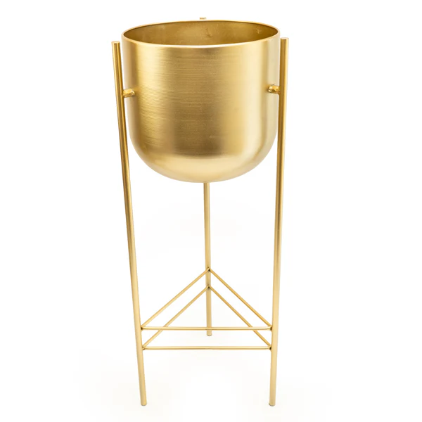 Chic Gold Metal Planter with Stylish Stand - Image 3