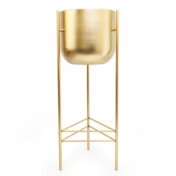 Chic Gold Metal Planter with Stylish Stand - Image 4