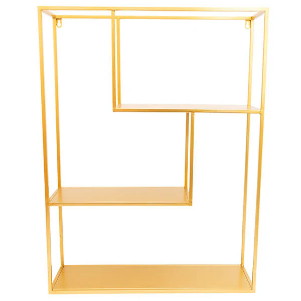 Large Gold Wall Shelf Unit with Three Staggered Tiers - Image 2