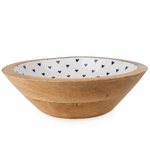 Large Mango Wood Enamel Heart Print Bowl - Image 2