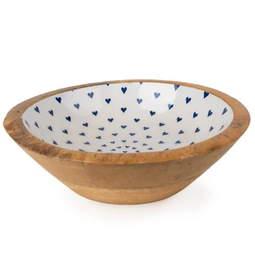 Large Mango Wood Enamel Heart Print Bowl - Image 3
