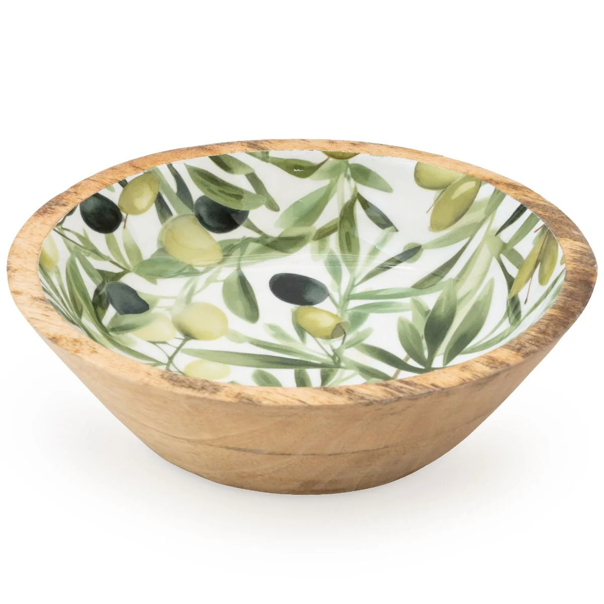 Elegant Mango Wood Bowl with Enamel Olive Design - Image 2