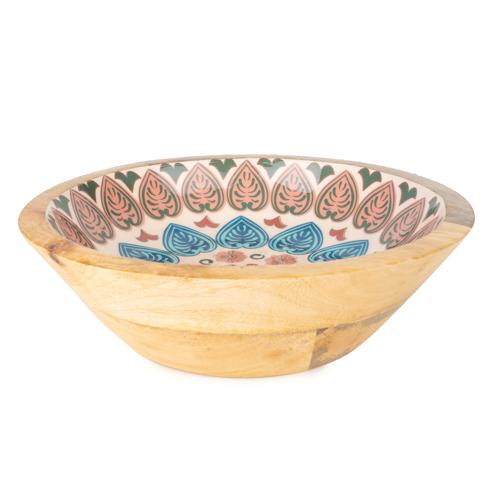 Large Mango Wood Bowl with Meze Enamel Interior - Image 3