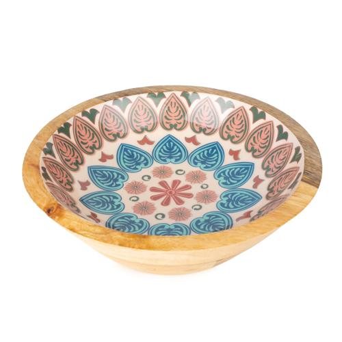 Large Mango Wood Bowl with Meze Enamel Interior - Image 4