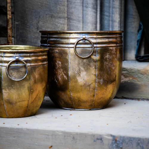 Antique Gold Large Metal Planter - Image 2