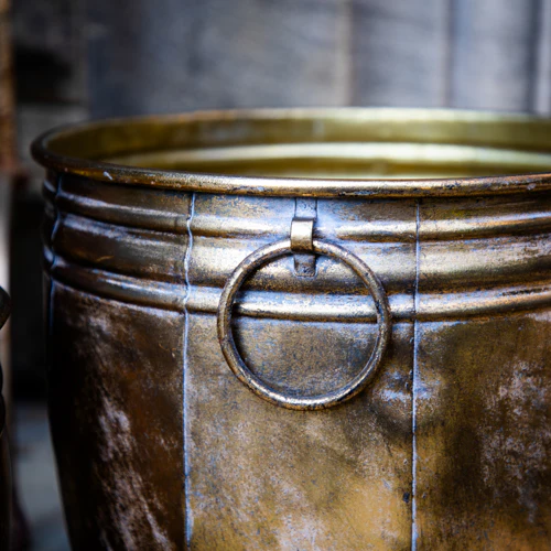 Antique Gold Large Metal Planter - Image 3