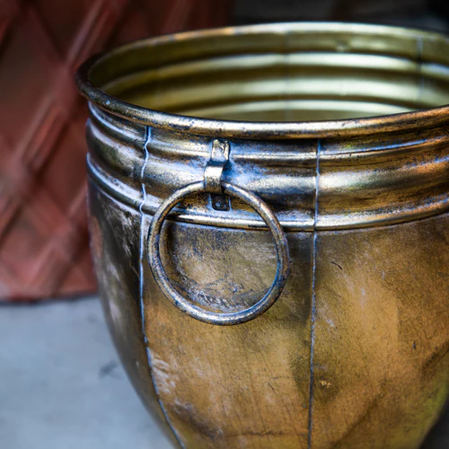 Antique Gold Large Metal Planter - Image 4