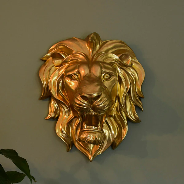 Majestic Gold Roaring Lion Wall Sculpture