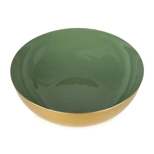 Large Olive Green Metal & Enamel Round Bowl - Image 2