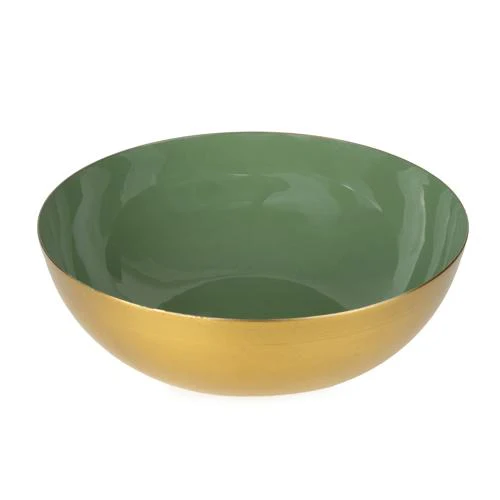 Large Olive Green Metal & Enamel Round Bowl - Image 3