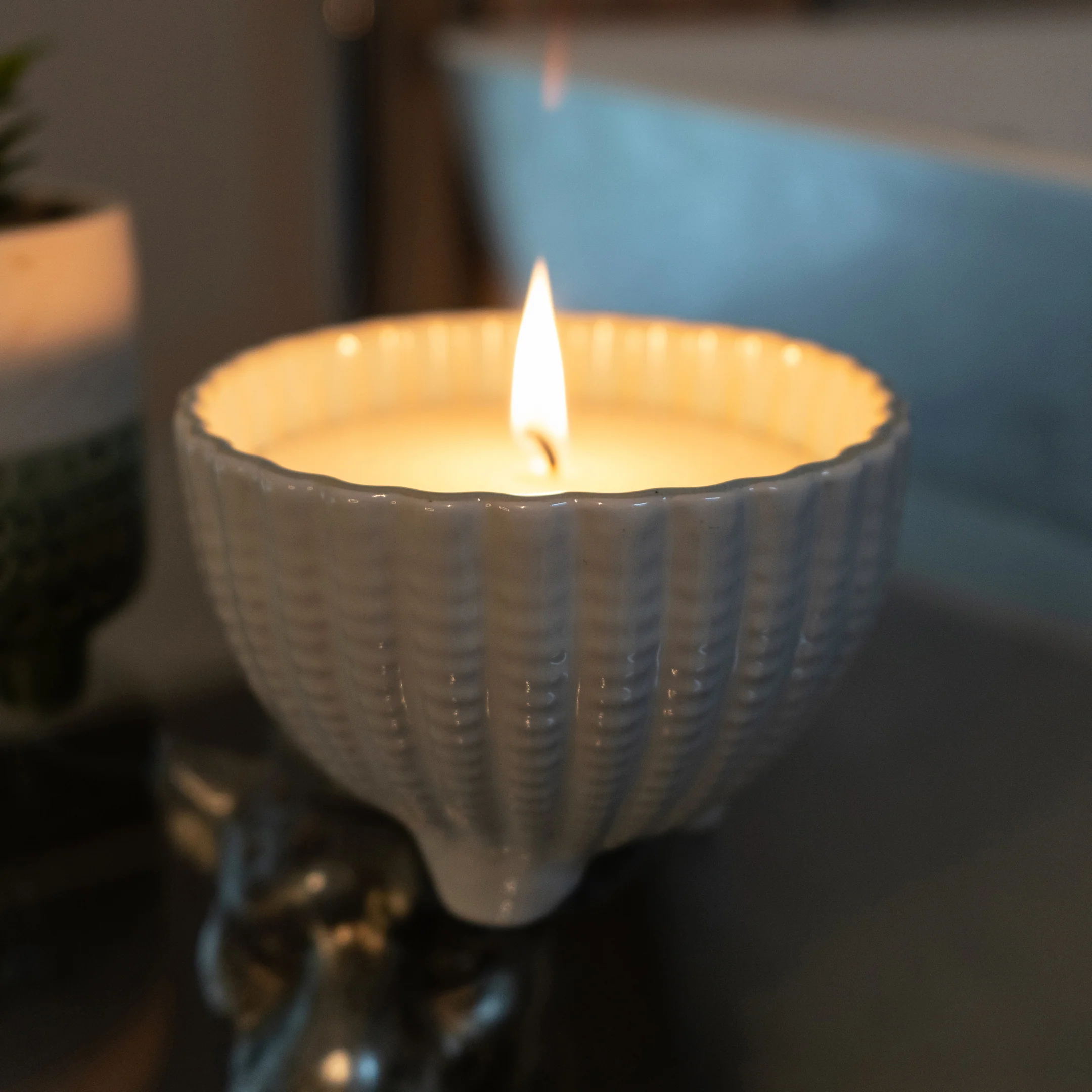 Large Shell Candle in a Reactive Glaze Pot - Image 3