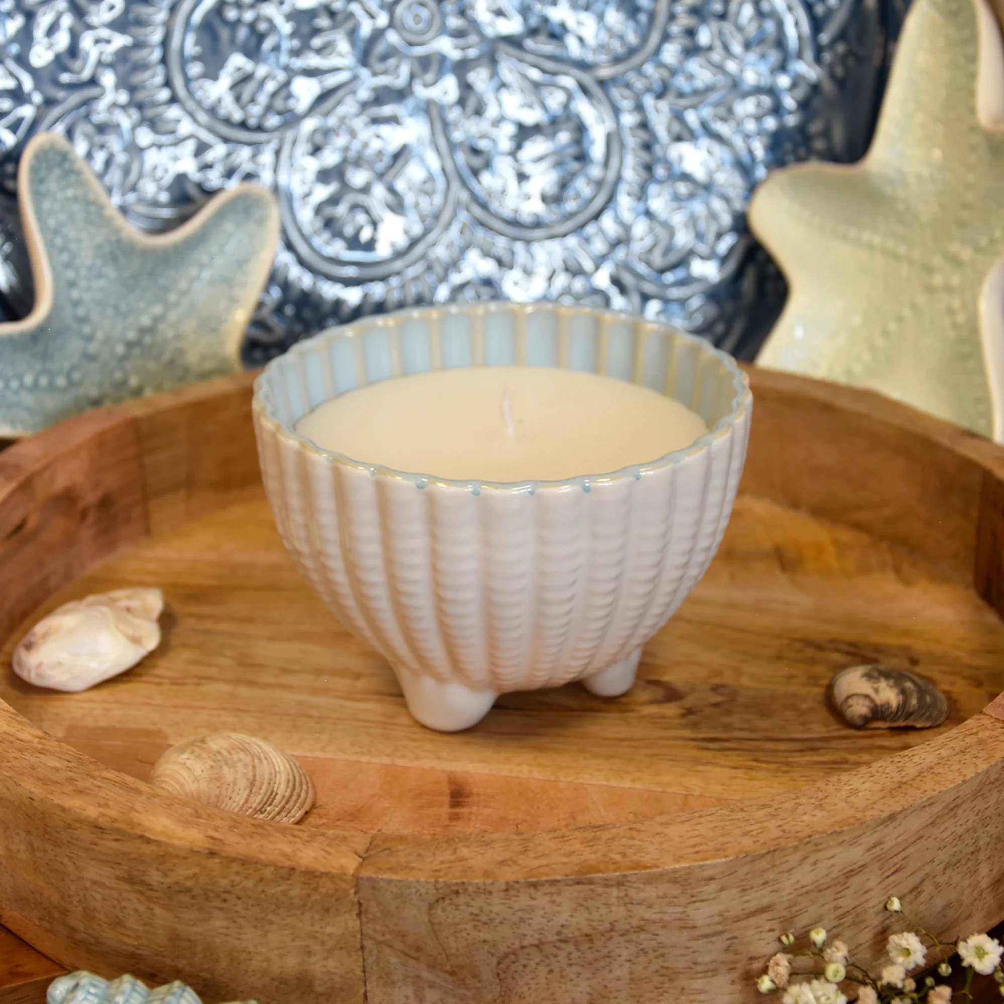 Large Shell Candle in a Reactive Glaze Pot - Image 4
