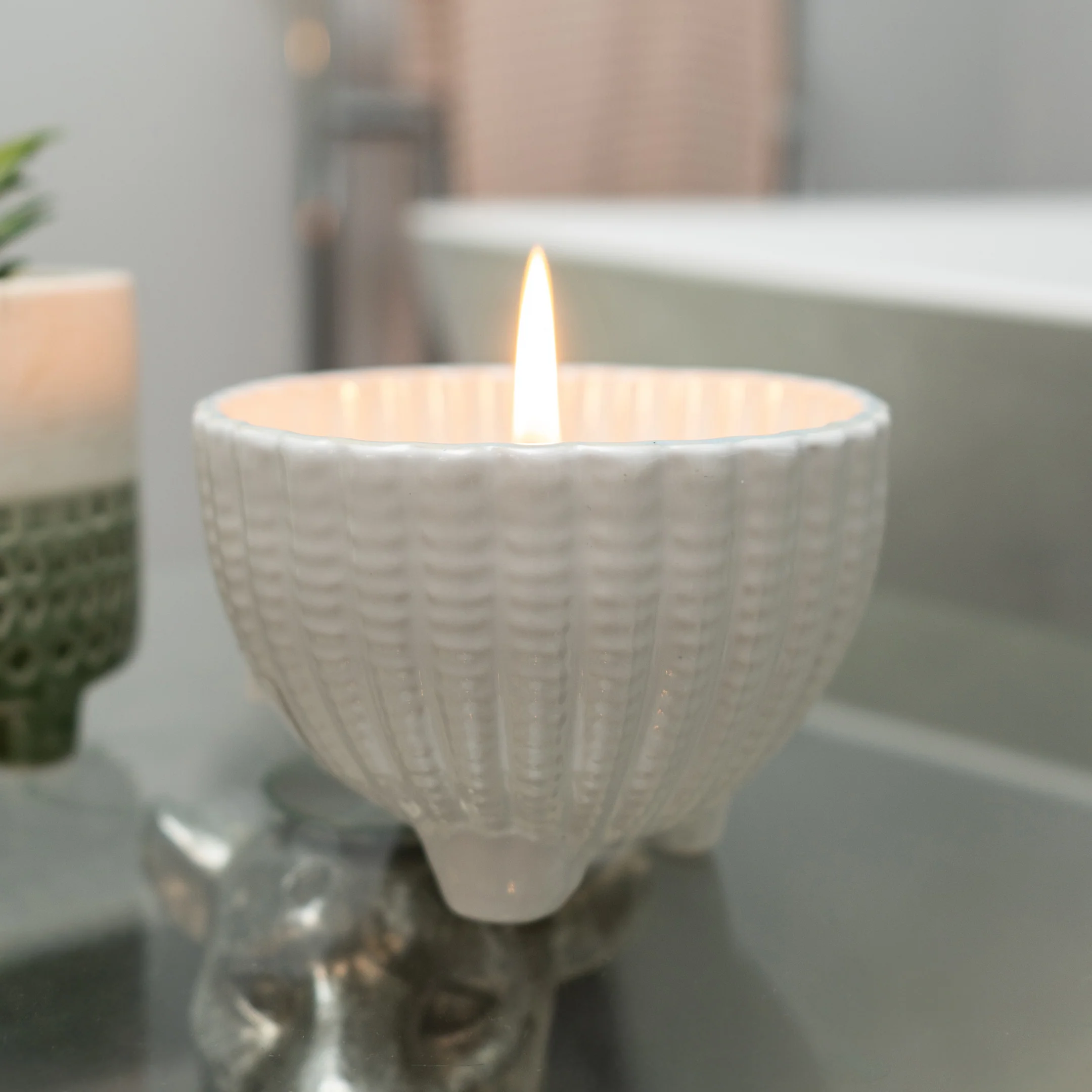 Large Shell Candle in a Reactive Glaze Pot - Image 8
