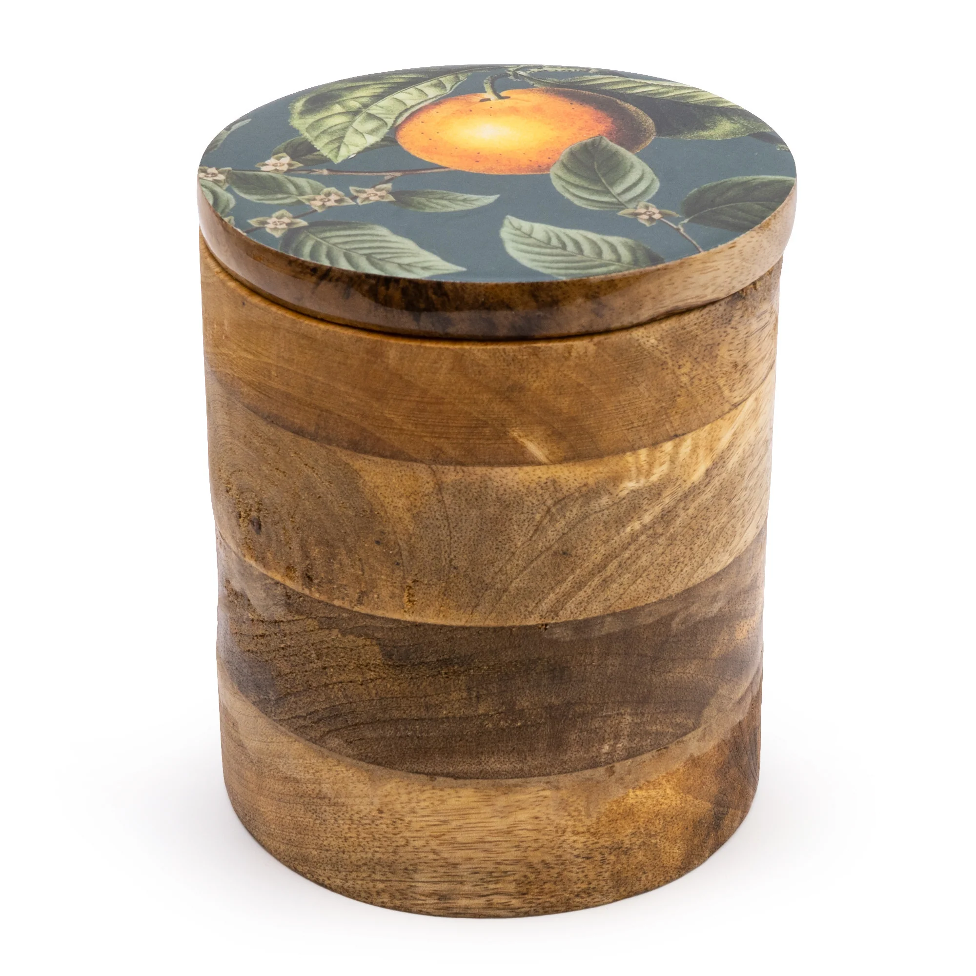 Large Storage Jar Mango Wood with Enamel Inlay Orange Blossom - Green - Image 3