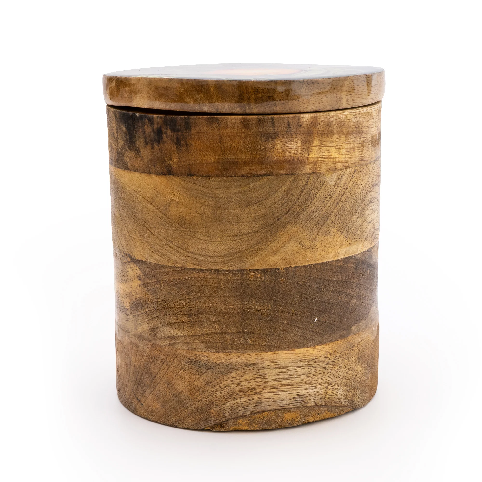 Large Storage Jar Mango Wood with Enamel Inlay Orange Blossom - Green - Image 4