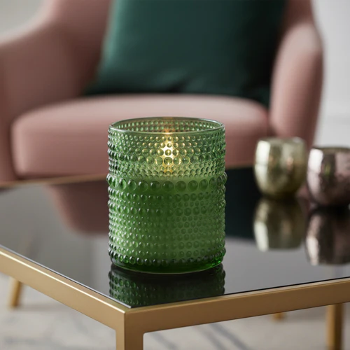 LED Glass Candle in Olive Green