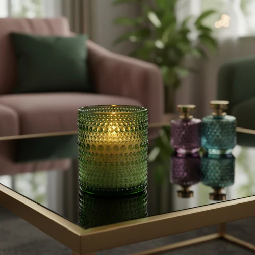 LED Glass Candle in Olive Green - Image 2