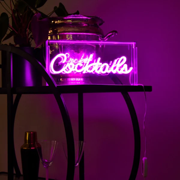 Retro Pink Neon Cocktails Sign Light Box - Image 2