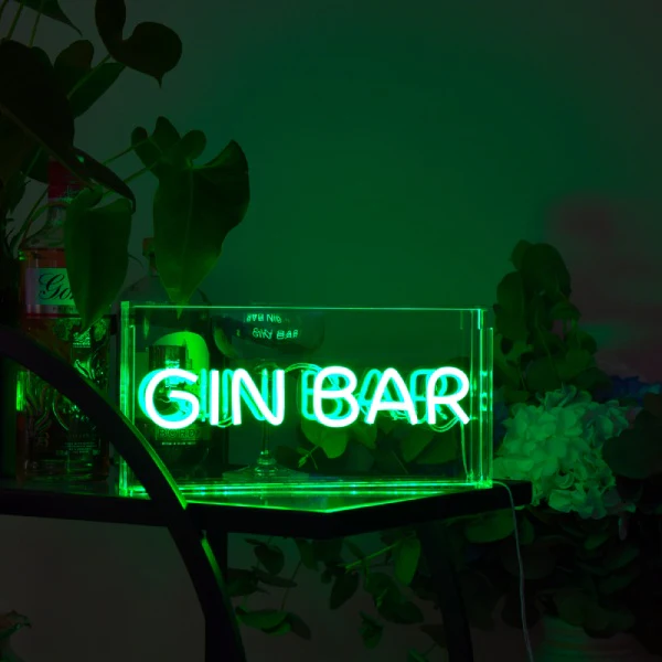 Retro Green Neon Light Box Gin Bar