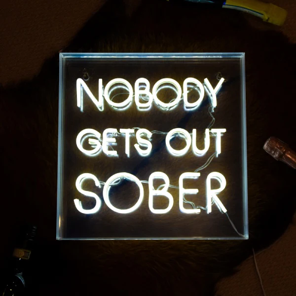 Retro Nobody Gets Out Sober Light Box