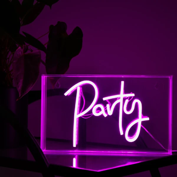 Retro Pink Neon Sign Box Party
