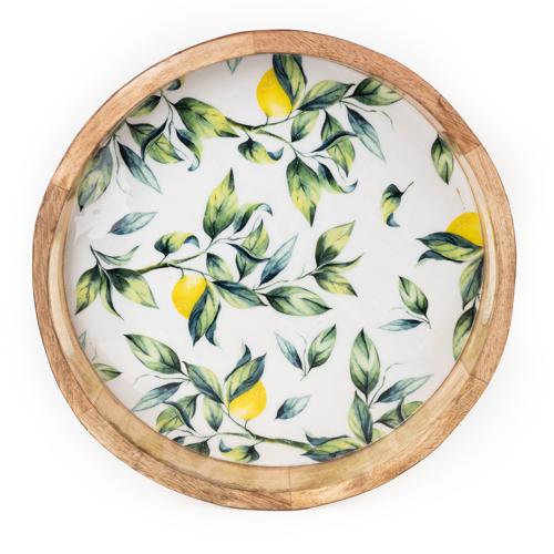 Mango Wood Lemon Print Round Tray - Image 2