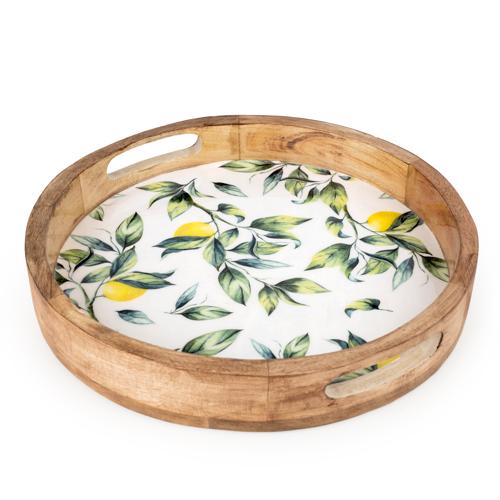 Mango Wood Lemon Print Round Tray - Image 3