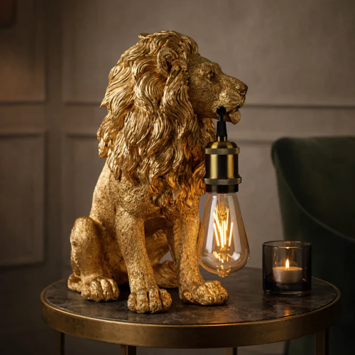 Majestic Antique Gold Lion Table Lamp